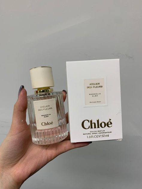 The Perfume Hub, [May 8, 2022 at 12:22 PM] CHLOE ATELIER DES FLEURS MAGNOLIA ALBA EDP 50ML Magnolia Alba by Chloé is a Floral fragrance for women. This is a new fragrance. Magnolia Alba was launched in 2019. The nose behind this fragrance is Louise Turner. Chloe Perfume Aesthetic, Magnolia Scent, Magnolia Perfume, Chloe Aesthetic, Wedding Fragrance, Chloe Fragrance, Chloe Parfum, Chloe Brand, Chloe Perfume