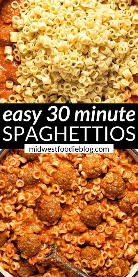 Homemade Spaghettios, Pasta Casseroles, Kid Foods, 30 Minute Meals Easy, Night Recipes, Meatball Recipes Easy, Buttered Noodles, Food Meals, Family Dinner Recipes