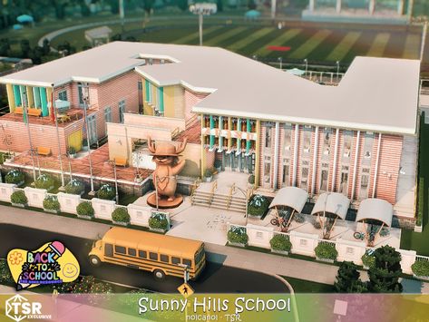 The Sims Resource - Back To School - Sunny Hills School No CC The Sims 4 Lots, Sims 4 House Design, School Building, Sims 4 Houses, Sims House, The Sims Resource, Sims 4 Mods, Sims Resource, The Sims 4