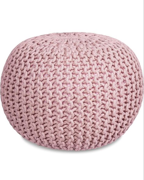 Amazon.com: BIRDROCK HOME Round Pouf Foot Stool Ottoman - Knit Bean Bag Floor Chair - Cotton Braided Cord - Great for The Living Room, Bedroom and Kids Room - Small Furniture - Dusty Rose : Home & Kitchen Green And Pink Decor, Sage Green And Pink, Knitted Ottoman, Knitted Pouffe, Round Pouf Ottoman, Knitted Pouf, Baby Girls Room, Stool Ottoman, Floor Sitting