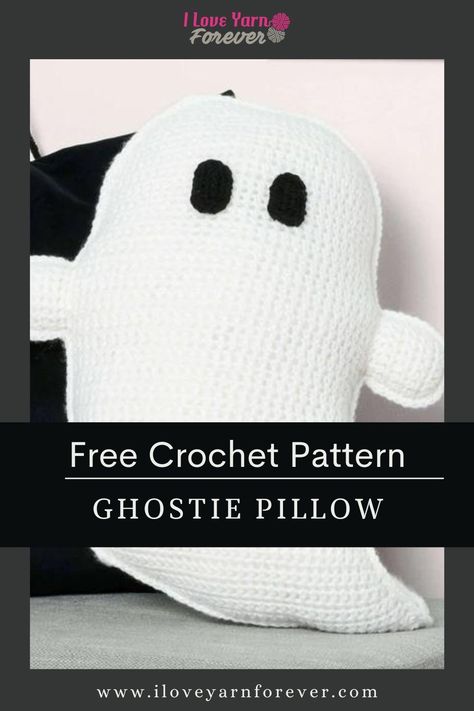 Halloween decor just got cozier! Introducing the Ghostie Pillow, crafted with Caron One Pound yarn. It's a perfect 18-inch accessory for living spaces and a soft companion for kids. Halloween Pillow Crochet, Crochet Ghost Pillow Pattern Free, Crochet Ghost Pillow, Caron One Pound Yarn, Crochet Pillow Patterns Free, Crochet Ghost, Ghost Pillow, Pillow Crochet, Crochet Pillow Pattern