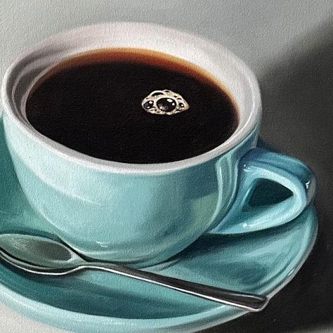 Coffee Cup Still Life Photography, Cup Of Coffee Painting, Coffee Canvas Painting, Coffee Cup Painting, Aesthetic Still Life, Blue Coffee Cup, Coffee Art Painting, Blue Coffee Cups, Tea Illustration