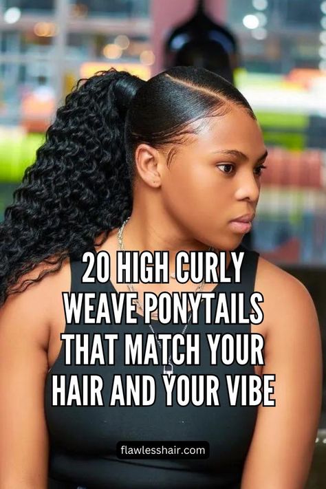 Side Part High Curly Ponytail Faux Ponytail Hairstyles, Ponytail With Bundles, Side Ponytail Hairstyles For Black Women, Fancy High Ponytail, 2 Curly Ponytails, Hairstyles Ponytail High Pony, Curly Weave Ponytail, Two Ponytails With Weave, Sleek Ponytail Weave