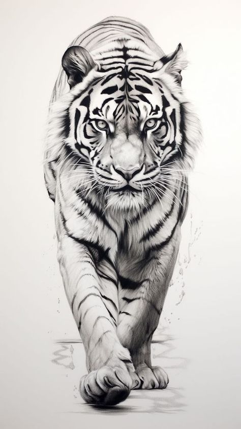 Tiger Drawing Tattoo, Crouching Tiger Tattoo, Roaring Tiger Tattoo, Mens Tiger Tattoo, Tigre Y Dragon, Fingerprint Tattoos, Big Cat Tattoo, Crouching Tiger, Tiger Drawing