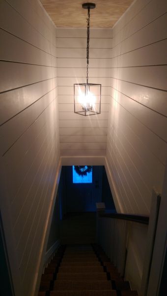 Shiplap Stairwell, Basement Wallpaper, Unfinished Basement Ceiling, Small Basement Remodel, Basement Inspiration, Escalier Design, Diy Basement, Small Basement, Basement Apartment