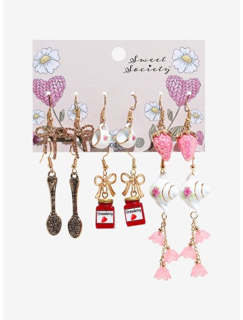 Sweet Society Tea Party Icon Earring Set Sweet Society, Crazy Earrings, Goblincore Aesthetic, Summer Wishlist, Hot Topic Jewelry, Party Icon, Bday Gifts, Hello Kitty Rooms, Novelty Earrings