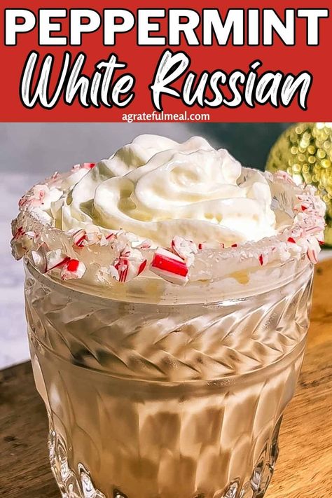 Christmas White Russian Recipe, Peppermint Smirnoff Recipe, Christmas White Russian, Peppermint White Russian Recipe, Holiday Vodka Cocktails, Peppermint White Russian, Smirnoff Recipes, Speciality Drinks, White Russian Recipe