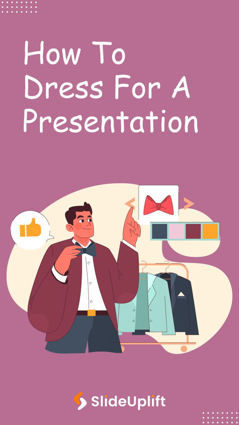 Deciding what to wear for a presentation is a problem every presenter faces before their big exhibition! Every call asks for a different outfit. Tap on the pin to find your perfect presentation attire for every situation. #whattowearforapresentation #howtodressforapresentation #presentationoutfit #presentationattire #slideuplift #meetingoutfits Group Presentation Ideas, Best Powerpoint Presentations, Research Presentation, Presentation Tips, Branded Pins, Powerpoint Presentations, Infographic Template, Presentation Slides Templates, Powerpoint Template Free