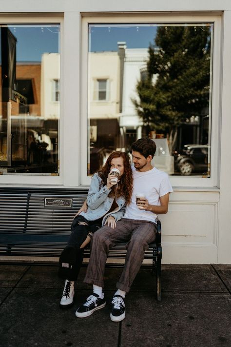 Engagement Photos Coffee, Couples Shopping, Coffee Shop Pictures, Downtown Coffee Shop, Coffee Engagement Photos, Coffee Shop Photos, Photoshoot Unique, Natchez Trace Parkway, Couples Photo Session