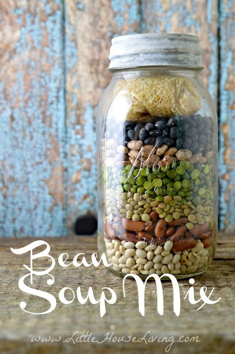 Dried Bean Soup Mix. A great frugal pantry staple to keep around, plus it's yummy and filling! Dried Bean Soup, Frugal Pantry, Mason Jar Soup, Dry Soup Mix, Soup In A Jar, Soup Beans, Cooking Dried Beans, Bean Soup Recipes, Mason Jar Meals