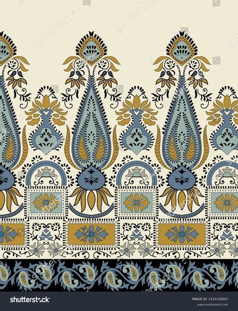 Border Textile Design Ikat Motif Flower Stock Illustration 2424338687 | Shutterstock Textile Border Design, Textile Border, Shutter Images, Textile Prints Design, Ikat Design, Digital Borders Design, Flower Art Images, Border Design, Textile Prints