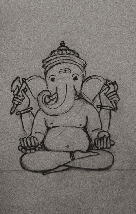 God Drawing Ganesh, Hindu God Art Drawing, Ancient Drawing Ideas, Ganesh Bhagwan Drawing, Ganapati Sketches Simple, Hanuman Ji Sketch Pencil Easy, Sanatan Drawing, Ganapathi Images Drawing, God Sketches Indian