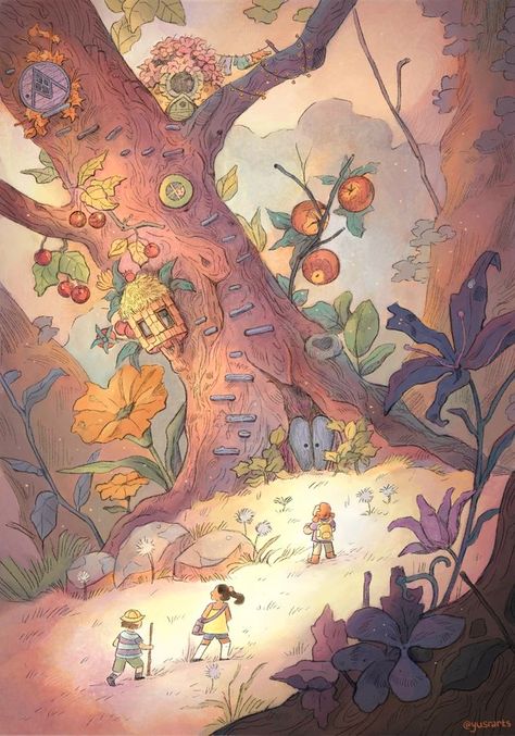 Dyru (@Dyru_jk) / Twitter Faraway Tree, Vis Dev, Storybook Art, Art Mignon, Enid Blyton, Children's Illustration, Illustration Wall Art, Tree Illustration, Art Et Illustration