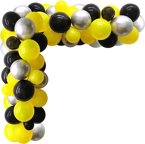 Amazon.com: 130pcs Yellow and Black Balloons - Black and Yellow Balloon Garland Kit with Metallic Silver Balloons, Bumblebee Party Balloons-Perfect for Birthdays, Baby Showers, Weddings & Bee Themed Celebrations : Home & Kitchen Yellow Black And Silver Party Decor, Black And Yellow Balloons Decoration, Black And Yellow Balloons, Party Ballons, Baby Shower Balloon Arch, Arch Balloon, Silver Balloons, Bee Theme Party, Balloons For Birthday