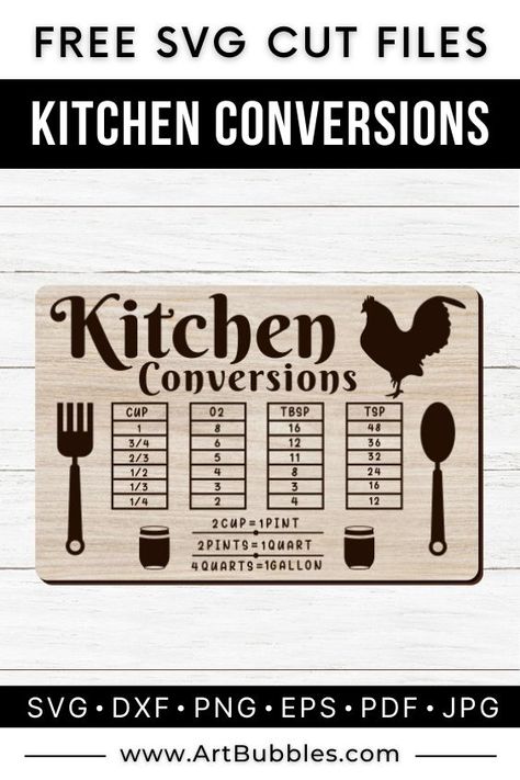 Upgrade your kitchen decor with our Kitchen Conversion SVG Design! Easily convert measurements with our digital file. #kitchen Kitchen Conversions, Conversion Chart Kitchen, Kitchen Conversion, Conversion Chart, Free Svg Cut Files, Measurement Chart, Svg Design, Kitchen Decor, Diy Projects