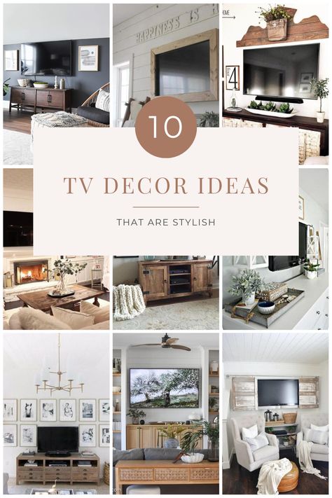 Decorate Tv Wall Living Room Mounted, How To Decorate Tv Wall In Living Room, How To Decorate A Mantle With A Tv, How To Decorate Tv Console, Decorating Around A Tv On The Wall, Rustic Tv Wall Ideas, Decorate Tv Wall Living Room, Modern Farmhouse Tv Wall, Joanna Gaines Farmhouse Living Rooms