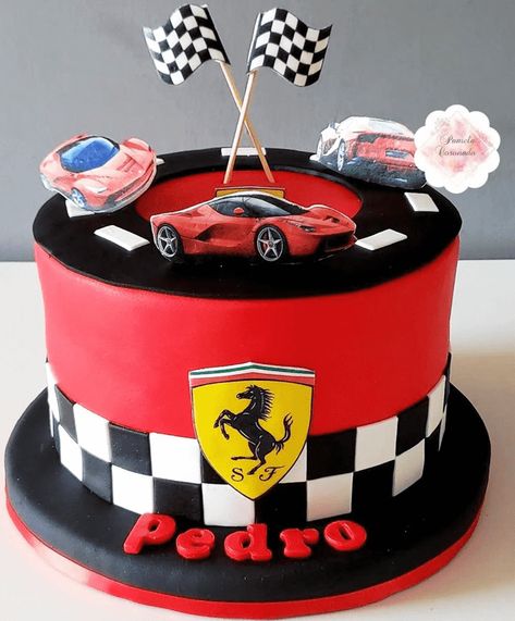 Ferrari Cake, Cars Cake Design, Bolo Hot Wheels, Racing Cake, Cars Theme Cake, Race Car Cakes, Cars Birthday Cake, Cars Cake, Red Ferrari