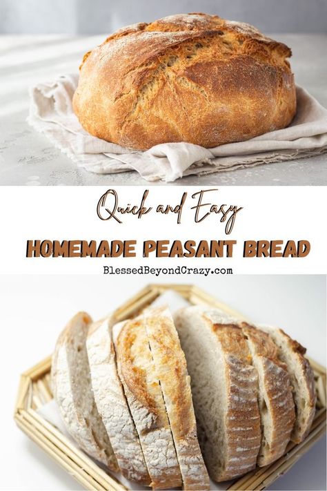 Two different loaves of delicious homemade peasant bread. One loaf is displayed on a folder towel and the other is sliced and in a cute basket ready to serve. Peasent Bread, Easy Yeast Bread Recipes, Peasant Bread Recipe, Homemade Brioche, Peasant Bread, Chocolate Recipes Easy, French Bread Recipe, Pumpkin Chocolate Chip Bread, Best Bread Recipe