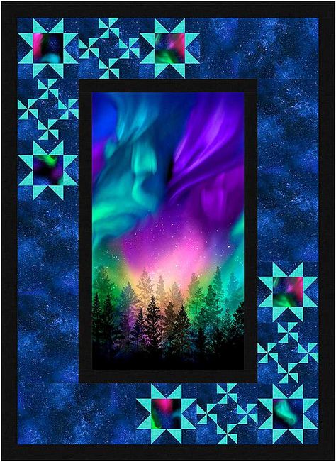 Projects / AURORA - ASTRAL VISION Northern Lights Quilt Pattern, Northern Lights Quilts, Wildlife Quilts, Forest Quilt, Panel Quilt Patterns, Fabric Panel Quilts, Light Quilt, Timeless Treasures Fabric, Quilt Border