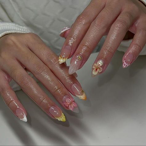 Flower Pastel, Nails Flower, Pretty Gel Nails, Kawaii Nails, Nail Jewelry, Fire Nails, Dream Nails, Summer Nail, Chic Nails