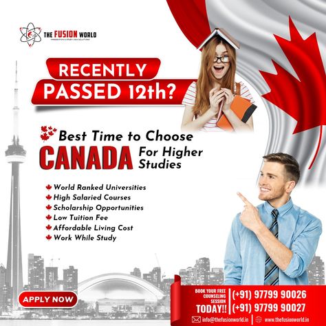 Are you recently passed 12th grade? This is the Best Time to Choose Canada For Higher Studies. We answer all your top questions, about the cost of studying in Canada, including how much it. ✔️ World Ranked Universities ✔️ High Salaried Courses ✔️ Scholarship Opportunities ✔️ Low Tuition Fee ✔️ Affordable Living Cost ✔️ Work While Study Get Expert Guidance About university & course Selection, Tuition Fees, Living costs, PSW and the visa Process! Don't miss this opportunity. University Of Regina, Top Questions, Study In Canada, University Courses, 12th Grade, Tuition Fees, Study Abroad, Counseling, University