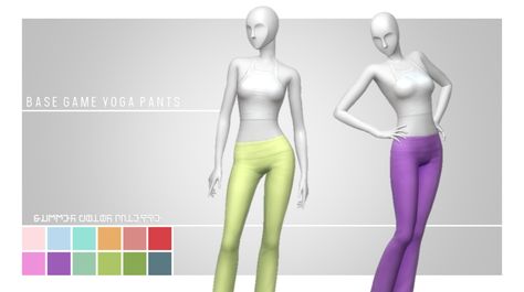 These are recolors of the base game yoga pants. You can choose between the standalone and additional swatches versions. Please do not repost or claim as your own. Enjoy! • 12 swatches in Summer Color Palette by @buckyhelps​ • Base game compatible •... Yoga Pants Sims 4 Cc, Sims 4 Yoga Pants Cc, Summer Color Palette, Ts4 Cc, Low Waisted, Sims 4 Cas, Gaming Clothes, Maxis Match, Sims Mods