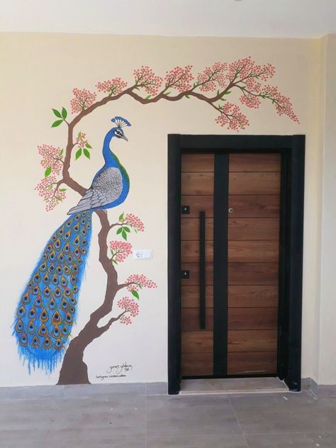 #butcherblock #countertops #homedecor #kitchenrenovation #interiordesign #timelessstyle #diyprojects #woodworking #homeimprovement #kitchendesign Mural Art Design Paintings, Wall Painting Ideas Indian, Peacock Wall Painting, Wood Wall Art Living Room, Simple Wall Paintings, Designs For Living Room, Girls Room Diy, Home Wall Painting, Colorful Room Decor