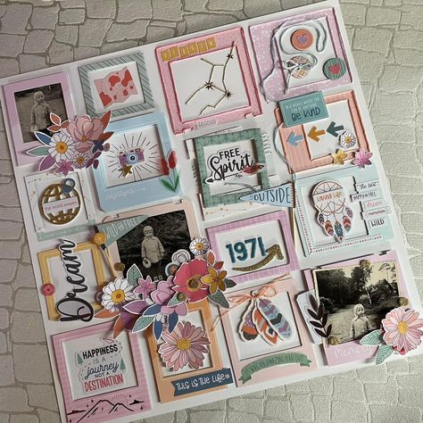 Layered Scrapbook Layouts, Project Life Scrapbook Ideas, Scrapbook Watercolor, Layered Frames, Creative Scrapbook Ideas, Scrapbook Embellishments Diy, Scrapbook Design Layout, Project Life Scrapbook, Scrapbook Pictures