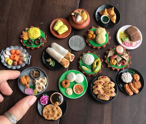 Handmade Polymer clay Dollhouse food miniatures/magnets (Indian Cuisine) Diy Miniature Food, Fridge Magnets Diy, Polymer Clay Dollhouse, Food Polymer Clay, Clay Dollhouse, Magnets Diy, Magnet Diy, Polymer Clay Magnet, Miniature Food Tutorials