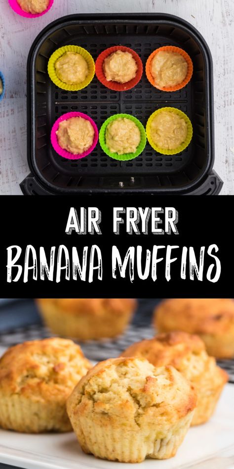 Learn how to make these homemade Air Fryer Banana Muffins with this delicious and easy recipe. Made with fresh bananas and in less than 10 minutes! Healthy Air Fryer Treats, Healthy Dessert Recipes Air Fryer, Banana Muffin Air Fryer, Banana Recipes In Air Fryer, Banana Muffins In Air Fryer, Air Fryer Banana Bread Muffins, Air Fryer Silicone Mold Recipes, Airfryer Banana Muffins, Banana Recipes Air Fryer