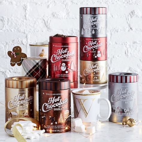 A Hot Chocolate Trio: Williams Sonoma Hot Chocolate Sampler Salted Caramel Hot Chocolate, Classic Hot Chocolate, Gluten Free Christmas, Christmas Food Gifts, Holiday Goodies, Chocolate Brands, Salted Chocolate, Chocolate Caliente, Hot Chocolate Mix