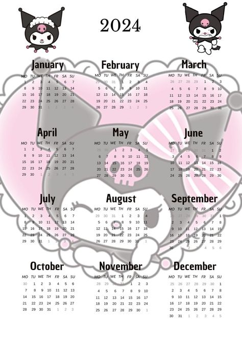 Kuromi Calendar 2024, Kuromi Calendar, Kuromi Y My Melody, July Calendar, Pink Wallpaper Hello Kitty, Toca Boca House, Hello Kitty Clothes, Cute Calendar, Mini Calendars