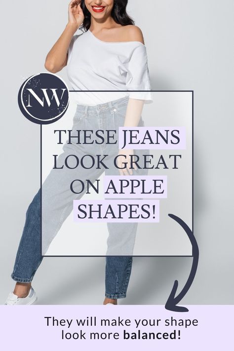 10 tips for buying jeans when you have an apple body shape, 10 best jeans styles for apple shaped women, what to avoid when choosing jeans for an apple shaped body and what to look for when choosing apple shaped types of jeans for your apple shaped body type. This is how to dress for your body type apple outfits fashion tips, apple shape types of jeans. Jeans For Apple Shaped Women, Apple Shaped Celebrities, Apple Outfits, Apple Body Shape Clothes, Inverted Triangle Fashion, Best Clothing Websites, Apple Body Shape Outfits, Apple Shape Fashion, Apple Body Type