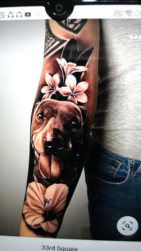 Female Sleeve Tattoo Ideas, Female Sleeve Tattoo, Annie Marie, Dog Portrait Tattoo, Sleeve Tattoo Ideas, Female Sleeve, Puppy Dog Eyes, Best Sleeve Tattoos, Dog Eyes