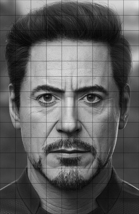 Warrior Pencil Drawing, Realistic Man Drawing, Potrait Sketch Celebrity, Potrait Paintings Pencil, Tony Stark Sketch, Tony Stark Drawing, Grid Sketch, Iron Man Sketch, Human Face Sketch