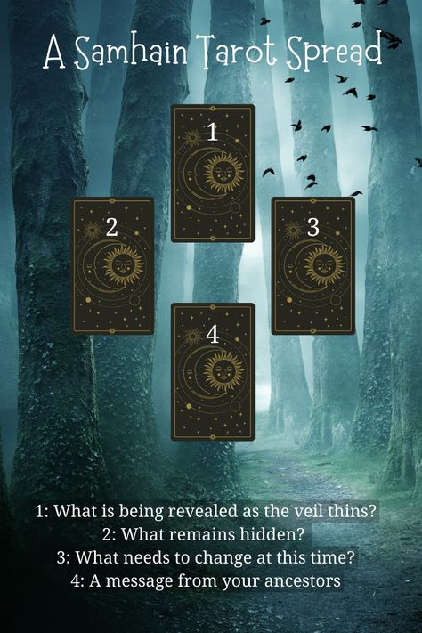 Samhain blessings! Here’s a simple 4-card spread for Samhain. Would you like a tarot reading in your inbox every Monday? Sign up at www.creativesoultarot.com for the weekly tarot and oracle reading, and whatever other goodies I’m inspired to share. Subscribers also get the opportunity to win free tarot readings. #tarot #tarotforecast #tarotforcreatives #tarotreading #creativesoultarot #divination #tarotnewsletter #tarotcards #tarotforartists #tarotforwriters #samhain #samhaintarotspread Samhain Tarot Reading, Tarot Spreads 4 Card, Samhain Oracle Card Spread, Tarot Spreads For Samhain, Tarot Spreads Samhain, How To Read Oracle Cards, Samhain Journal Prompts, Halloween Tarot Spread, Weekly Tarot Spread