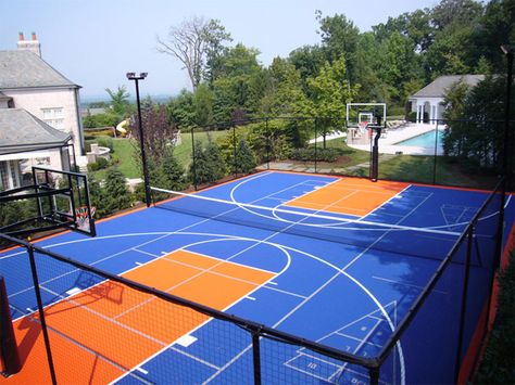 Basketball/tennis court. Outdoor Shuffleboard, Outdoor Sports Court, Backyard Court, Home Basketball Court, Basketball Court Backyard, Indoor Basketball Hoop, Backyard Basketball, Backyard Sports, Outdoor Basketball Court