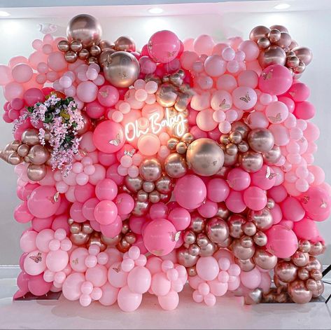 Shades Of Pink Balloons, Baby Shower Theme Decorations, Prom Decor, 29th Birthday, Shower Inspiration, Butterfly Party, Baby Shower Inspiration, Different Shades Of Pink, Balloon Wall