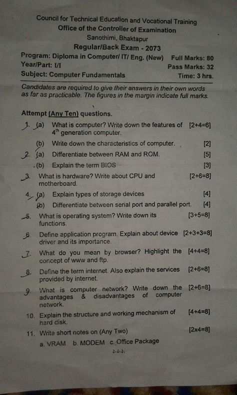 Computer Fundamentals Notes, Computer Fundamentals, Past Questions, Computer Basic, Computer Shortcuts, Computer Paper, Question Paper, Ms Word, Study Notes