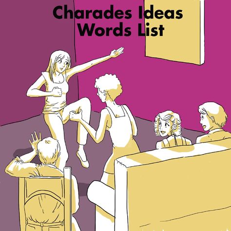 Charades: Topic Ideas, Word Lists, and How to Play - HobbyLark - Games and Hobbies Words For Charades, Charade Ideas Funny, Charades For Adults, Charades Word List, Charades Ideas, Charades Words, Recreational Therapist, Charades Cards, Charades Game