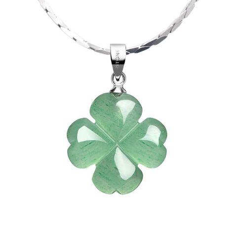 925 Sterling Silver Natural Crytral for Womens Pendant Necklace, Gemstone Birthstone with 18" Silver Chain Ladies Pet Memorial Necklace, Green Aventurine Stone, Four Leaf Clover Necklace, Cuff Bracelets Handmade, Clover Pendant, Gemstone Pendant Necklace, Pendants Necklaces, Sterling Necklaces, Necklace Green