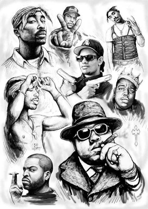 ♥♡♥ Christus Tattoo, Hop Tattoo, Hip Hop Tattoo, Tattoo Hip, Tupac Art, Hip Hop Artwork, Rapper Art, Hip Hop And R&b, Biggie Smalls