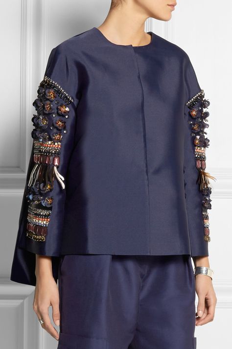 Biyan Kimbra emb jkt Colorful Jacket, Beaded Jacket, Embellished Jacket, Batik Dress, Fashion Details, Luxury Outfits, Net A Porter, Blouse Designs, Dress To Impress