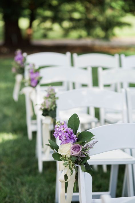 Hydrangea and Rose Aisle Decorations Rose Aisle, Rose Chair, Unique Wedding Ceremony Ideas, Purple Hydrangeas, Aisle Decorations, Roses Purple, Wedding Isles, Hydrangea Wedding, Violet Wedding