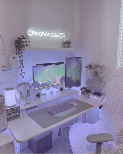 White Desk Setup, Gaming Desk Setup, Study Desk Decor, Gamer Setup, Aesthetic Desk, Gamer Room Decor, Gadgets Technology, Office Room Decor, Room Redesign