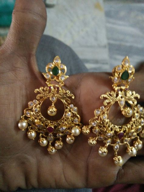 Chandh Balies Gold Earrings Simple, Kamalu Buttalu Gold, Chandini Earrings Gold, Chandh Balies Gold Earrings, Kammalu Designs, Chandbali Earrings Gold Latest, 4 Grams Gold Ear Rings, Chand Bali Earrings Gold, Buttalu Gold