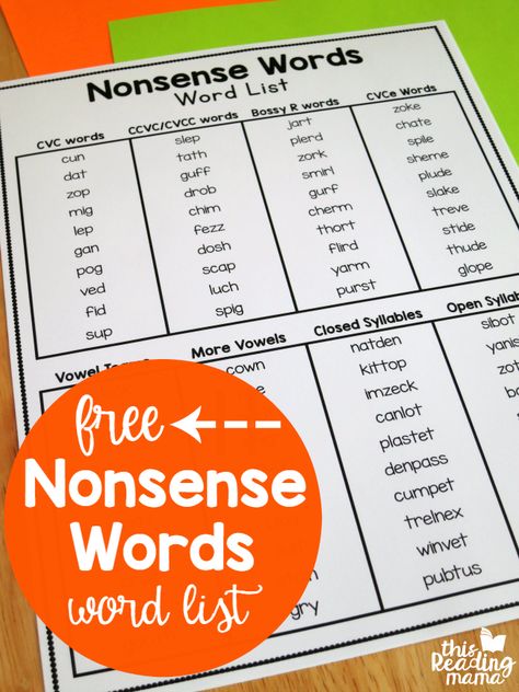 Nonsense Words Fluency, Phonics Assessments, Cvcc Words, Wilson Reading, Cvce Words, Spring Words, Nonsense Words, Phonics Words, First Grade Reading