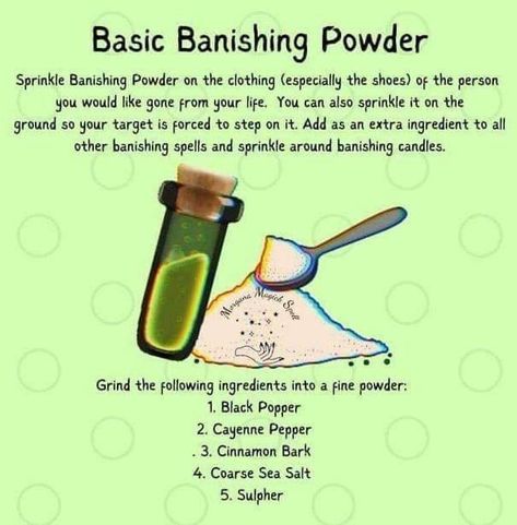 Hex Powder Witchcraft, Hex Removal Bath, Witches Gunpowder, Spell Powders, Banishing Powder, Banishing Spells, Wicca Recipes, Hoodoo Magic, Banishing Spell