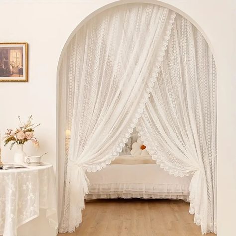 French Arched Door Gauze Curtain White Romantic Embroidery - Temu Lace Curtains Bedroom, French Lace Curtains, Lace Curtain Panels, Ceiling Draping, Voile Curtains, Arched Doors, Curtains Width, Sheer Curtain Panels, Makeup Rooms