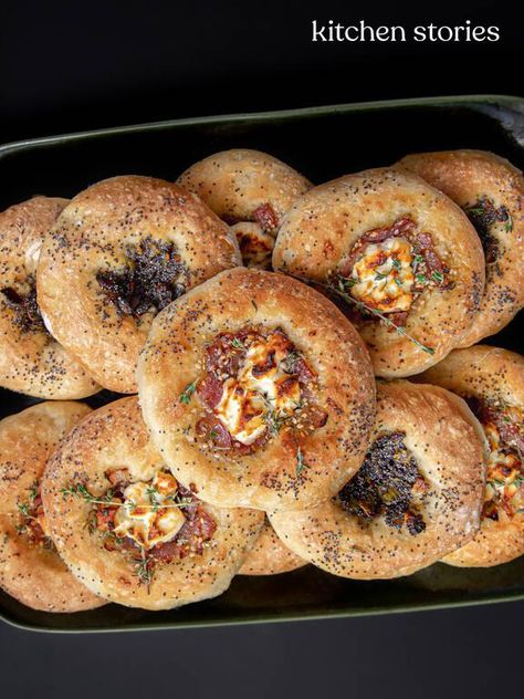 Bialy Recipe, Cream Cheese Monkey Bread, Stuffed Bagels, Buttermilk Pancakes Recipe, Fluffy Buttermilk Pancakes, Crumbled Goat Cheese, Bbq Sausage, Small Oven, Bagel Recipe